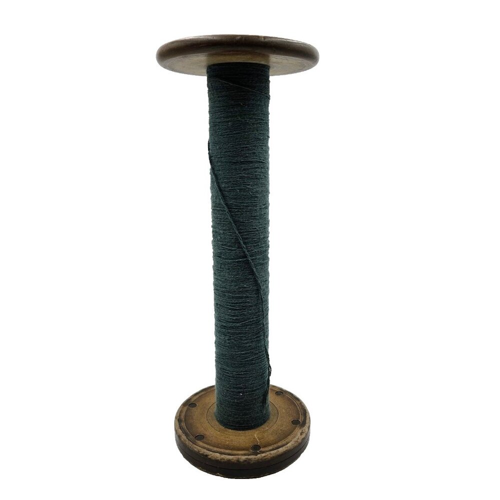 Vintage Wood Spool Primitive Wooden Green Thread Silk Wool Textile Industrial Bo